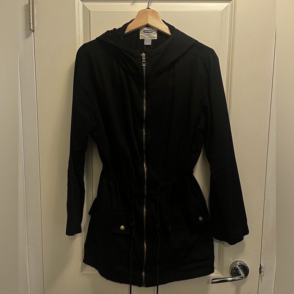 Black Old Navy Long Fall Coat With Synched Waist